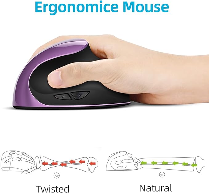 Ergonomic Mouse Wireless,Vertical Mouse with Silent Click Right Handed Small Mouses with 6 Buttons 1000/1200/1600 for Laptop,Desktop,PC, MacBook（Purple AA） | Mice - TrueDesk