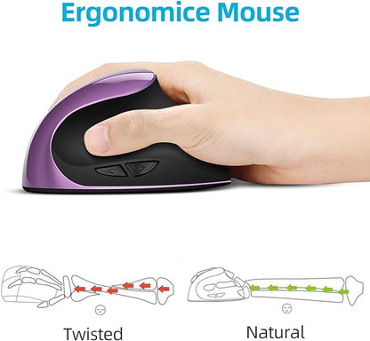 Ergonomic Mouse Wireless,Vertical Mouse with Silent Click Right Handed Small Mouses with 6 Buttons 1000/1200/1600 for Laptop,Desktop,PC, MacBook（Purple AA） | Mice - TrueDesk