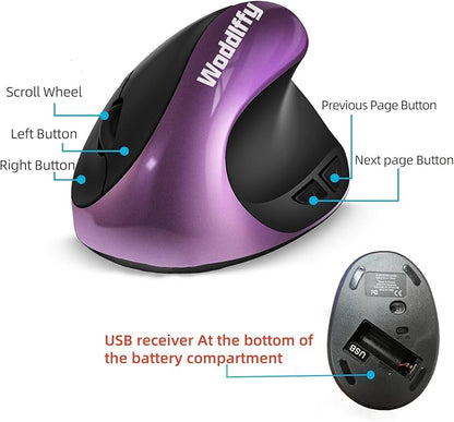 Ergonomic Mouse Wireless,Vertical Mouse with Silent Click Right Handed Small Mouses with 6 Buttons 1000/1200/1600 for Laptop,Desktop,PC, MacBook（Purple AA） | Mice - TrueDesk