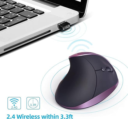 Ergonomic Mouse Wireless,Vertical Mouse with Silent Click Right Handed Small Mouses with 6 Buttons 1000/1200/1600 for Laptop,Desktop,PC, MacBook（Purple AA） | Mice - TrueDesk