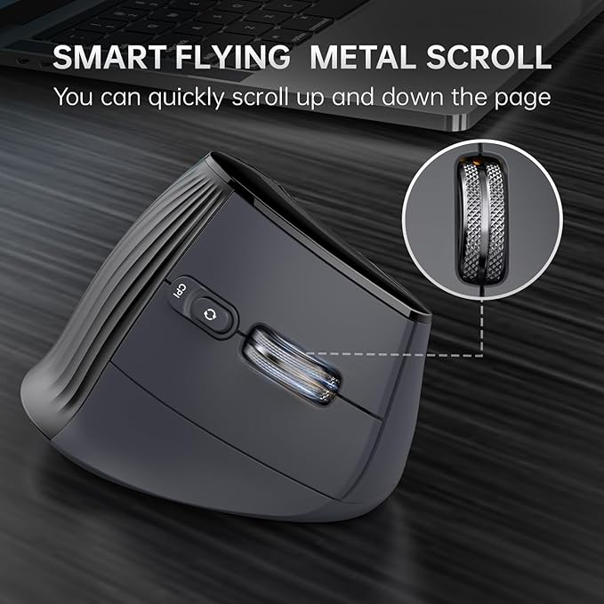 Ergonomic Vertical Mouse Wireless, Bluetooth Ultra - Fast Scrolling 4800 DPI Rechargeable Ergo Mouse, 2.4G Quiet Clicks 6 Buttons RGB Optical Mice, 3 Multi - Device Connectivity for Mac, Laptop - Black | Mice - TrueDesk