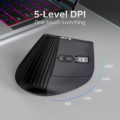 Ergonomic Vertical Mouse Wireless, Bluetooth Ultra - Fast Scrolling 4800 DPI Rechargeable Ergo Mouse, 2.4G Quiet Clicks 6 Buttons RGB Optical Mice, 3 Multi - Device Connectivity for Mac, Laptop - Black | Mice - TrueDesk