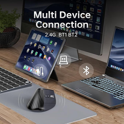 Ergonomic Vertical Mouse Wireless, Bluetooth Ultra - Fast Scrolling 4800 DPI Rechargeable Ergo Mouse, 2.4G Quiet Clicks 6 Buttons RGB Optical Mice, 3 Multi - Device Connectivity for Mac, Laptop - Black | Mice - TrueDesk