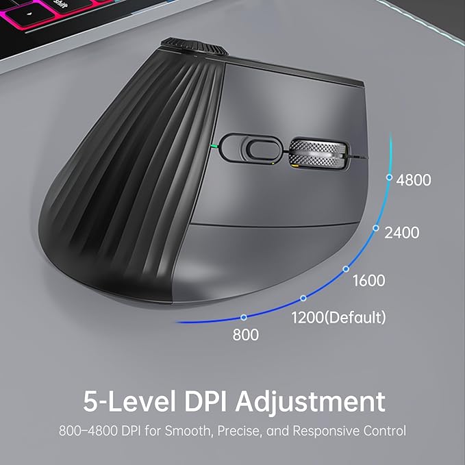 Ergonomic Vertical Mouse Wireless, Rechargeable Bluetooth Ultra - Fast Scrolling 4800 DPI Ergo Mouse, 2.4G Quiet Clicks 6 Buttons RGB Optical Mice, 3 Multi - Device Connectivity for Mac, Laptop | Mice - TrueDesk