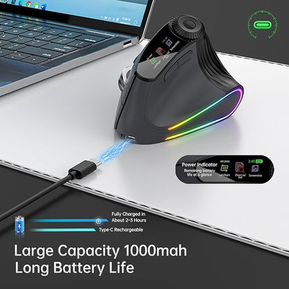 Ergonomic Vertical Mouse Wireless, Rechargeable Bluetooth Ultra - Fast Scrolling 4800 DPI Ergo Mouse, 2.4G Quiet Clicks 6 Buttons RGB Optical Mice, 3 Multi - Device Connectivity for Mac, Laptop | Mice - TrueDesk