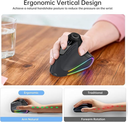 Ergonomic Vertical Mouse Wireless, Rechargeable Bluetooth Ultra - Fast Scrolling 4800 DPI Ergo Mouse, 2.4G Quiet Clicks 6 Buttons RGB Optical Mice, 3 Multi - Device Connectivity for Mac, Laptop | Mice - TrueDesk