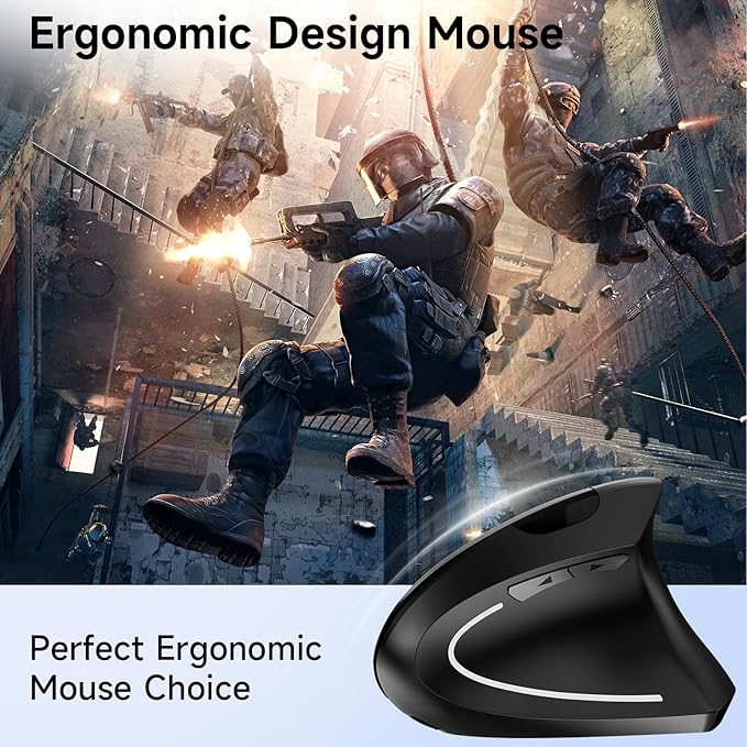 Ergonomic Vertical Wireless Mouse Stylish Rechargeable 2.4G Optical Mice Cordless Mouse with USB Receiver, 800/1200 /1600 DPI, 5 Buttons for Laptop,PC,Mac,Computer (Black) | Mice - TrueDesk