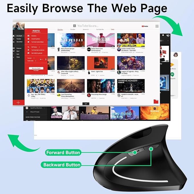 Ergonomic Vertical Wireless Mouse Stylish Rechargeable 2.4G Optical Mice Cordless Mouse with USB Receiver, 800/1200 /1600 DPI, 5 Buttons for Laptop,PC,Mac,Computer (Black) | Mice - TrueDesk