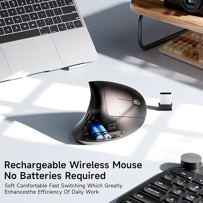 Ergonomic Vertical Wireless Mouse Stylish Rechargeable 2.4G Optical Mice Cordless Mouse with USB Receiver, 800/1200 /1600 DPI, 5 Buttons for Laptop,PC,Mac,Computer (Black) | Mice - TrueDesk