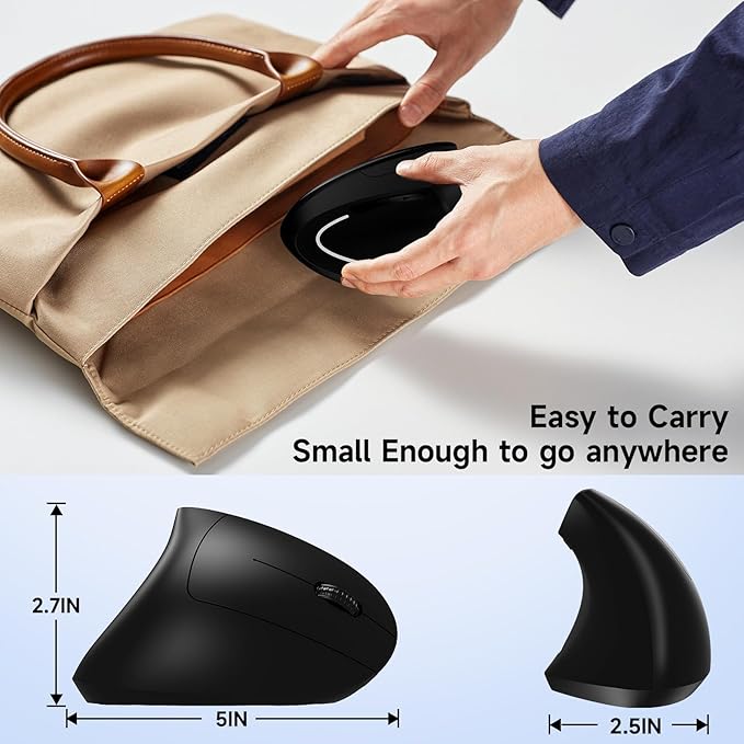 Ergonomic Vertical Wireless Mouse Stylish Rechargeable 2.4G Optical Mice Cordless Mouse with USB Receiver, 800/1200 /1600 DPI, 5 Buttons for Laptop,PC,Mac,Computer (Black) | Mice - TrueDesk