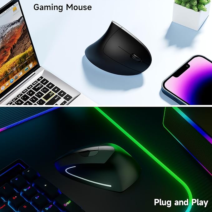 Ergonomic Vertical Wireless Mouse Stylish Rechargeable 2.4G Optical Mice Cordless Mouse with USB Receiver, 800/1200 /1600 DPI, 5 Buttons for Laptop,PC,Mac,Computer (Black) | Mice - TrueDesk