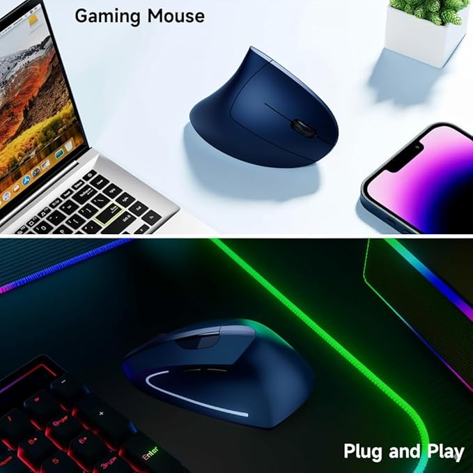 Ergonomic Vertical Wireless Mouse Stylish Rechargeable 2.4G Optical Mice Cordless Mouse with USB Receiver, 800/1200 /1600 DPI, 5 Buttons for Laptop,PC,Mac,Computer (Blue) | Mice - TrueDesk