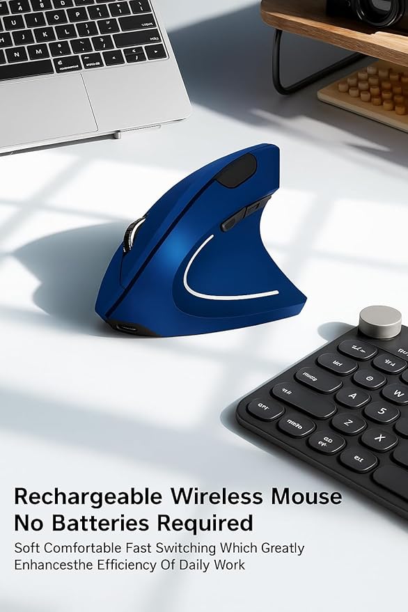 Ergonomic Vertical Wireless Mouse Stylish Rechargeable 2.4G Optical Mice Cordless Mouse with USB Receiver, 800/1200 /1600 DPI, 5 Buttons for Laptop,PC,Mac,Computer (Blue) | Mice - TrueDesk
