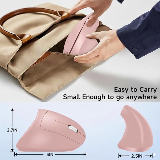 Ergonomic Vertical Wireless Mouse Stylish Rechargeable 2.4G Optical Mice Cordless Mouse with USB Receiver, 800/1200 /1600 DPI, 5 Buttons for Laptop,PC,Mac,Computer (Pink) | Mice - TrueDesk