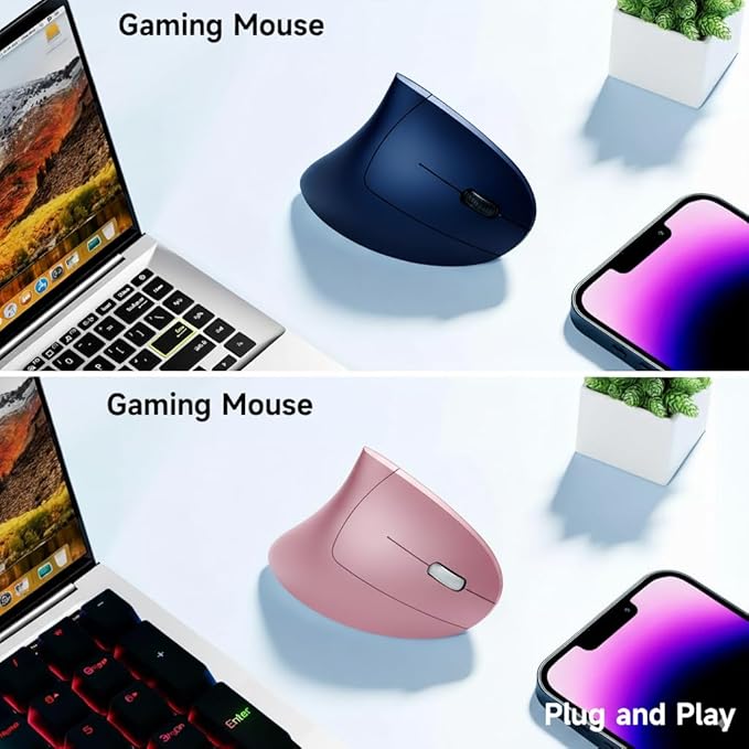 Ergonomic Vertical Wireless Mouse Stylish Rechargeable 2.4G Optical Mice Cordless Mouse with USB Receiver, 800/1200 /1600 DPI, 5 Buttons for Laptop,PC,Mac,Computer (Pink) | Mice - TrueDesk