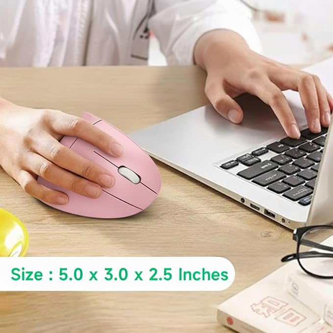 Ergonomic Vertical Wireless Mouse Stylish Rechargeable 2.4G Optical Mice Cordless Mouse with USB Receiver, 800/1200 /1600 DPI, 5 Buttons for Laptop,PC,Mac,Computer (Pink) | Mice - TrueDesk