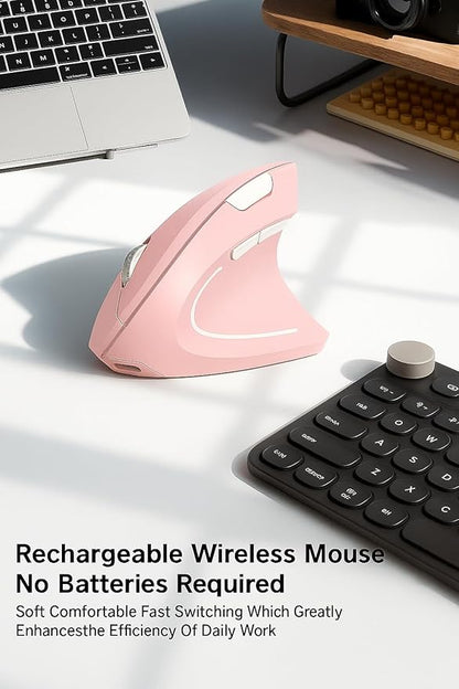 Ergonomic Vertical Wireless Mouse Stylish Rechargeable 2.4G Optical Mice Cordless Mouse with USB Receiver, 800/1200 /1600 DPI, 5 Buttons for Laptop,PC,Mac,Computer (Pink) | Mice - TrueDesk