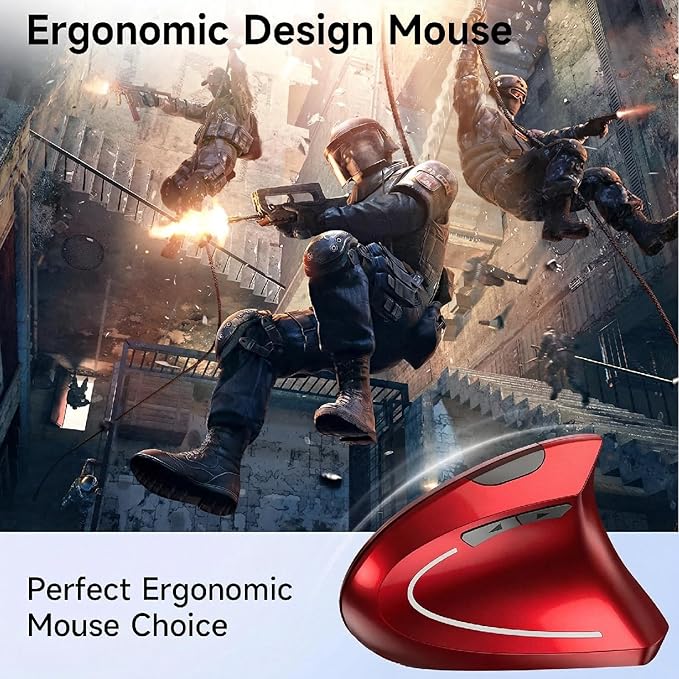 Ergonomic Vertical Wireless Mouse Stylish Rechargeable 2.4G Optical Mice Cordless Mouse with USB Receiver, 800/1200 /1600 DPI, 5 Buttons for Laptop,PC,Mac,Computer (Red) | Mice - TrueDesk