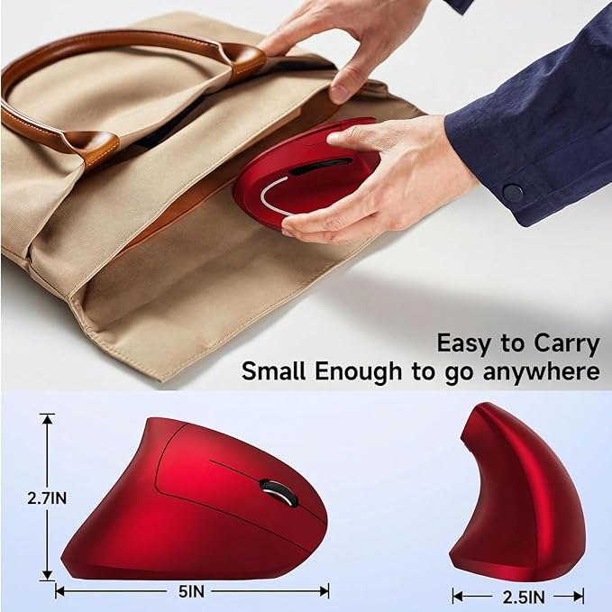 Ergonomic Vertical Wireless Mouse Stylish Rechargeable 2.4G Optical Mice Cordless Mouse with USB Receiver, 800/1200 /1600 DPI, 5 Buttons for Laptop,PC,Mac,Computer (Red) | Mice - TrueDesk
