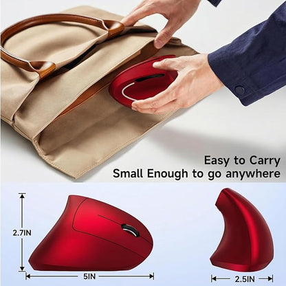 Ergonomic Vertical Wireless Mouse Stylish Rechargeable 2.4G Optical Mice Cordless Mouse with USB Receiver, 800/1200 /1600 DPI, 5 Buttons for Laptop,PC,Mac,Computer (Red) | Mice - TrueDesk