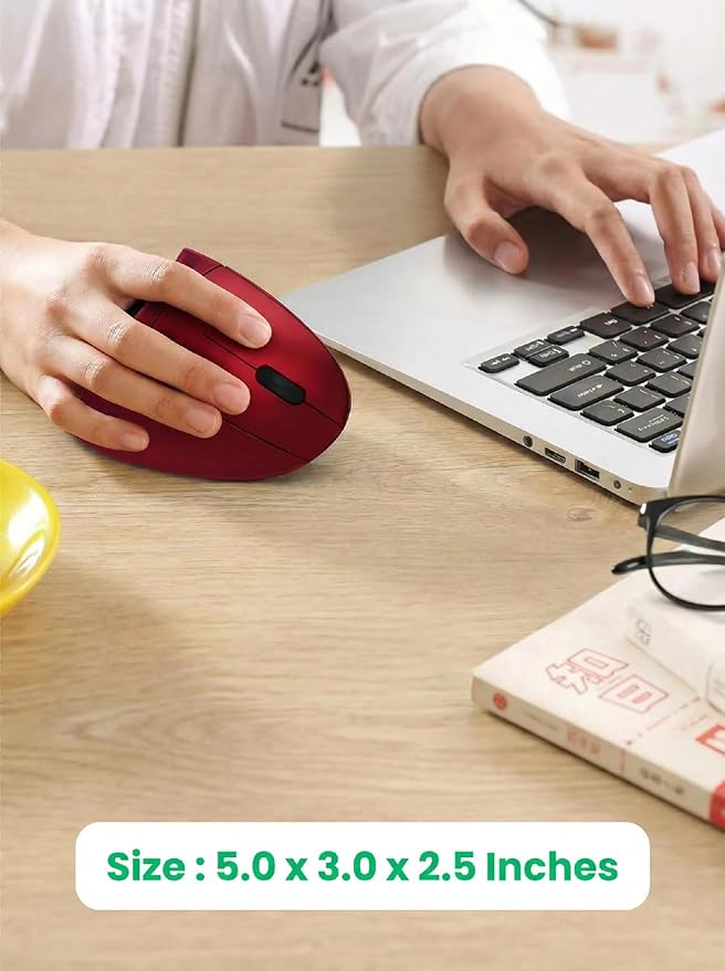 Ergonomic Vertical Wireless Mouse Stylish Rechargeable 2.4G Optical Mice Cordless Mouse with USB Receiver, 800/1200 /1600 DPI, 5 Buttons for Laptop,PC,Mac,Computer (Red) | Mice - TrueDesk