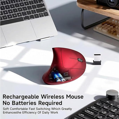 Ergonomic Vertical Wireless Mouse Stylish Rechargeable 2.4G Optical Mice Cordless Mouse with USB Receiver, 800/1200 /1600 DPI, 5 Buttons for Laptop,PC,Mac,Computer (Red) | Mice - TrueDesk