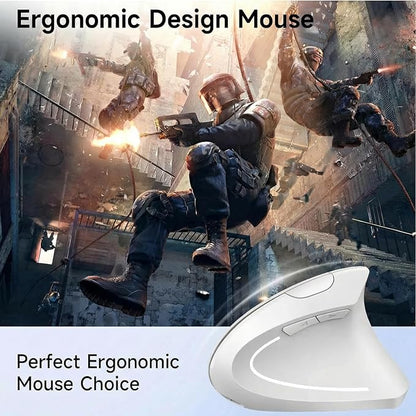 Ergonomic Vertical Wireless Mouse Stylish Rechargeable 2.4G Optical Mice Cordless Mouse with USB Receiver, 800/1200 /1600 DPI, 5 Buttons for Laptop,PC,Mac,Computer (White) | Mice - TrueDesk