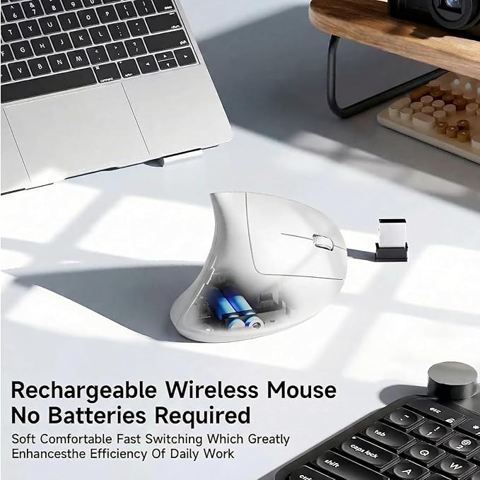 Ergonomic Vertical Wireless Mouse Stylish Rechargeable 2.4G Optical Mice Cordless Mouse with USB Receiver, 800/1200 /1600 DPI, 5 Buttons for Laptop,PC,Mac,Computer (White) | Mice - TrueDesk