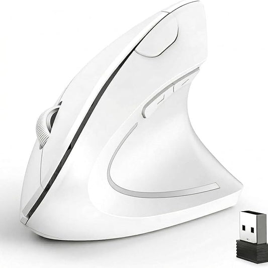 Ergonomic Vertical Wireless Mouse Stylish Rechargeable 2.4G Optical Mice Cordless Mouse with USB Receiver, 800/1200 /1600 DPI, 5 Buttons for Laptop,PC,Mac,Computer (White) | Mice - TrueDesk