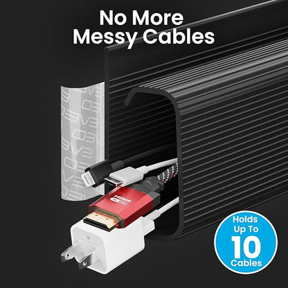 EVEO Cable Management Under Desk Kit (12 Units) - Under Desk Cable Management Cord Hider, Cable Hider Cord Management, Cable Organizer, Cord Organizer Tray - 192'' J Channel (12X16) - Black | Cable Raceways - TrueDesk