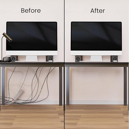 EVEO Cable Management Under Desk Kit (12 Units) - Under Desk Cable Management Cord Hider, Cable Hider Cord Management, Cable Organizer, Cord Organizer Tray - 192'' J Channel (12X16) - Black | Cable Raceways - TrueDesk
