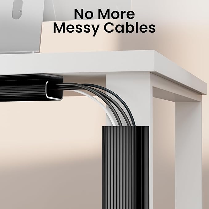 EVEO Under Desk Cable Management Kit (6 Units) - Cable Management Cord Cover, Organizer Tray - 96''JChannel 6X16 - Grey | Cable Raceways - TrueDesk