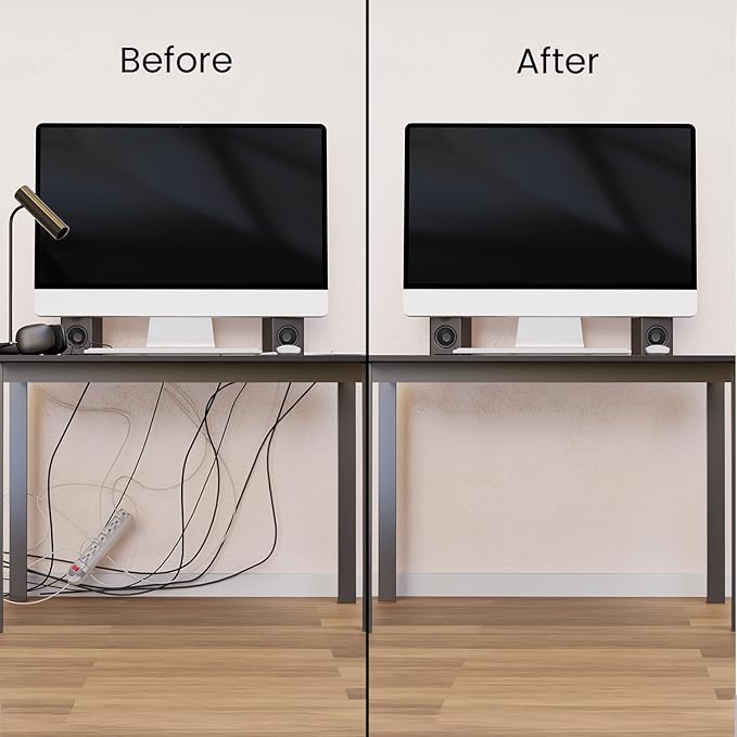 EVEO Under Desk Cable Management Kit (6 Units) - Cable Management Cord Cover, Organizer Tray - 96''JChannel 6X16 - Grey | Cable Raceways - TrueDesk