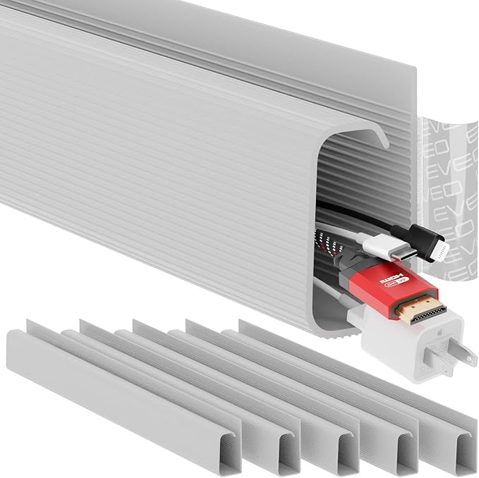 EVEO Under Desk Cable Management Kit (6 Units) - Cable Management Cord Cover, Organizer Tray - 96''JChannel 6X16 - Grey | Cable Raceways - TrueDesk