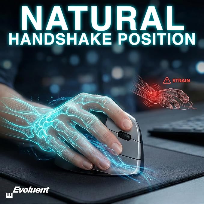 Evoluent – Inventor of The Vertical Mouse – VMC Vertical Ergonomic Mouse Wireless USB/Bluetooth Ergo Design for Right Hand M - L, Sculpted Comfort, 4 Speeds, Copy & Paste Buttons | Mice - TrueDesk