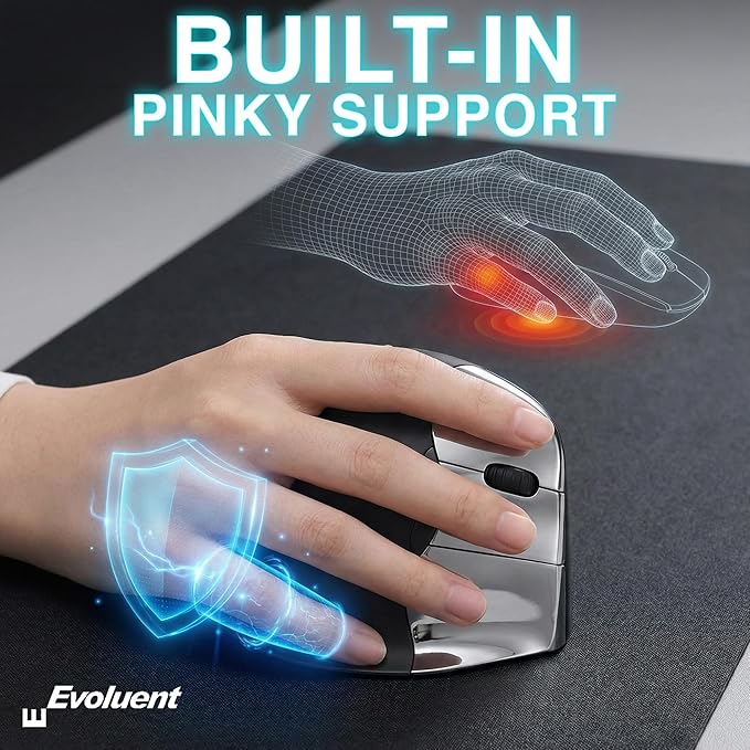 Evoluent – Inventor of The Vertical Mouse – VMC Vertical Ergonomic Mouse Wireless USB/Bluetooth Ergo Design for Right Hand M - L, Sculpted Comfort, 4 Speeds, Copy & Paste Buttons | Mice - TrueDesk