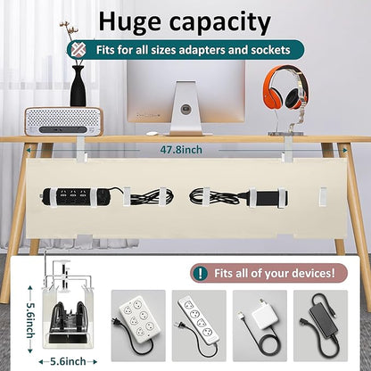 Extra Large 48" Under Desk Cable Management Tray for Standing Desk, No Drill Clamp On Wire Hider, Heavy Duty Anti - Sag Cord Organizer, Cable Tray for Studio & Dual Monitors (Beige, 47.8") | Racks Cabinets - TrueDesk
