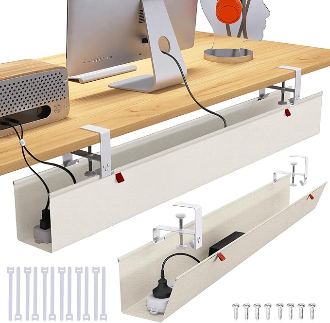 Extra Large 48" Under Desk Cable Management Tray for Standing Desk, No Drill Clamp On Wire Hider, Heavy Duty Anti - Sag Cord Organizer, Cable Tray for Studio & Dual Monitors (Beige, 47.8") | Racks Cabinets - TrueDesk