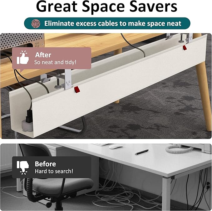Extra Large 48" Under Desk Cable Management Tray for Standing Desk, No Drill Clamp On Wire Hider, Heavy Duty Anti - Sag Cord Organizer, Cable Tray for Studio & Dual Monitors (Beige, 47.8") | Racks Cabinets - TrueDesk