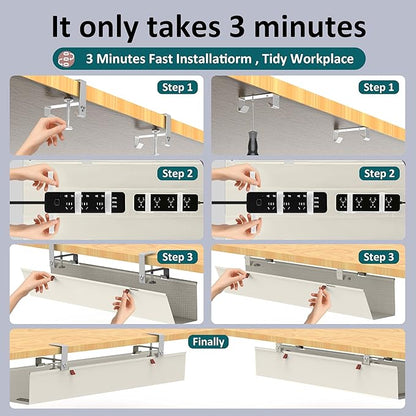 Extra Large 48" Under Desk Cable Management Tray for Standing Desk, No Drill Clamp On Wire Hider, Heavy Duty Anti - Sag Cord Organizer, Cable Tray for Studio & Dual Monitors (Beige, 47.8") | Racks Cabinets - TrueDesk