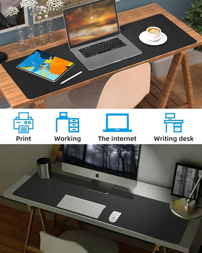 Extra Large Desk mat, Leather Desk Pad Protector,Office Desk Mat,Mouse Pad, Non - Slip Desk Blotter, Laptop Desk Pad, Waterproof Desk Writing Pad for Office&Home (Black, 55" x 17") | Desk Pads Blotters - TrueDesk
