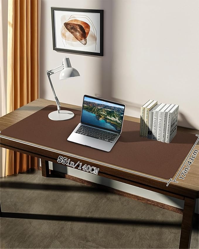 Extra Large Desk mat, Leather Desk Pad Protector,Office Desk Mat,Mouse Pad, Non - Slip Desk Blotter, Laptop Desk Pad, Waterproof Desk Writing Pad for Office&Home (Brown, 55" x 17") | Desk Pads Blotters - TrueDesk