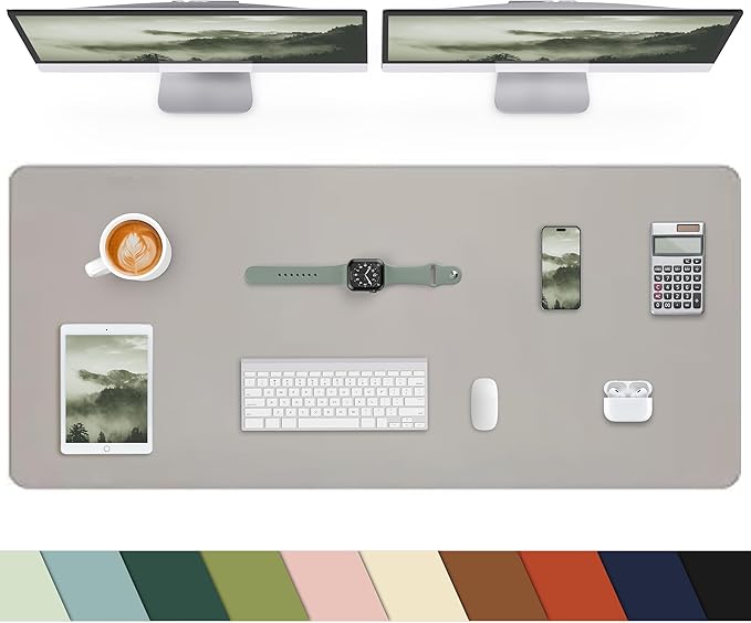 Extra Large Desk mat, Leather Desk Pad Protector,Office Desk Mat,Mouse Pad, Non - Slip Desk Blotter, Laptop Desk Pad, Waterproof Desk Writing Pad for Office&Home (Light Grye, 55" x 17") | Desk Pads Blotters - TrueDesk