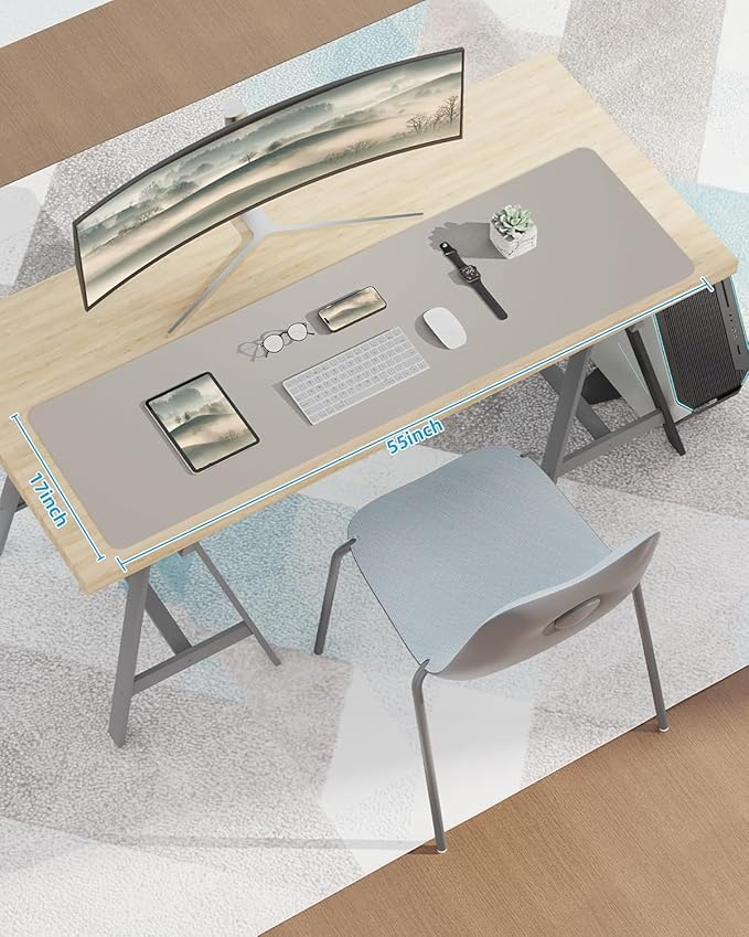 Extra Large Desk mat, Leather Desk Pad Protector,Office Desk Mat,Mouse Pad, Non - Slip Desk Blotter, Laptop Desk Pad, Waterproof Desk Writing Pad for Office&Home (Light Grye, 55" x 17") | Desk Pads Blotters - TrueDesk