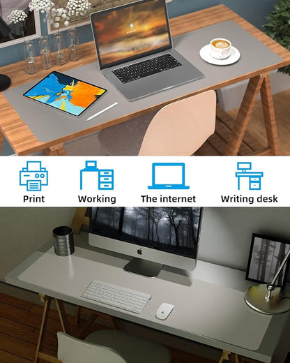Extra Large Desk mat, Leather Desk Pad Protector,Office Desk Mat,Mouse Pad, Non - Slip Desk Blotter, Laptop Desk Pad, Waterproof Desk Writing Pad for Office&Home (Light Grye, 55" x 17") | Desk Pads Blotters - TrueDesk