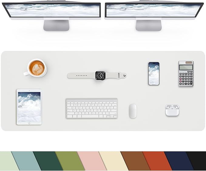 Extra Large Desk pad, Leather Desk Pad Protector,Office Desk Mat,Mouse Pad, Non - Slip Desk Blotter, Laptop Desk Pad, Waterproof Desk Writing Pad for Office&Home (Ivory White, 55" x 17") | Desk Pads Blotters - TrueDesk