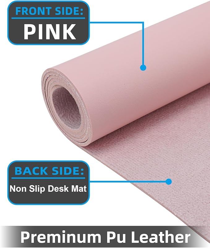 Extra Large Leather Desk Protector, Office Mat, Mouse & Laptop Pad, Non - Slip Blotter, Waterproof Writing Pad - Rose Pink, 55" x 17" | Desk Pads Blotters - TrueDesk
