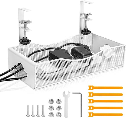 Extra Wide Under Desk Cable Management - No Drill Installation Cable Management Tray, Modern Cord Organizer for Office/Home Desk, Fits Power Strips & Wires((White, XL) | Cable Raceways - TrueDesk