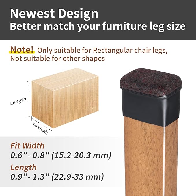 Ezprotekt 16 Pcs Rectangle Black Felt Chair Leg Floor Protectors for Hardwood Floors, Rectangle Silicone Felt Furniture Pads Caps, Table Leg Covers Cups Anti - Scratches (Fit W:0.6 - 0.8", L:0.9 - 1.3") | Furniture Pads - TrueDesk