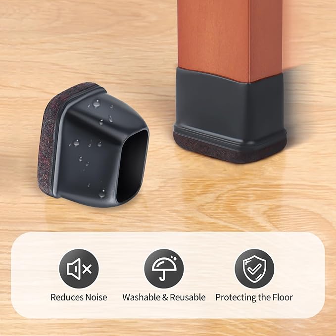 Ezprotekt 16 Pcs Rectangle Black Felt Chair Leg Floor Protectors for Hardwood Floors, Rectangle Silicone Felt Furniture Pads Caps, Table Leg Covers Cups Anti - Scratches (Fit W:0.6 - 0.8", L:0.9 - 1.3") | Furniture Pads - TrueDesk
